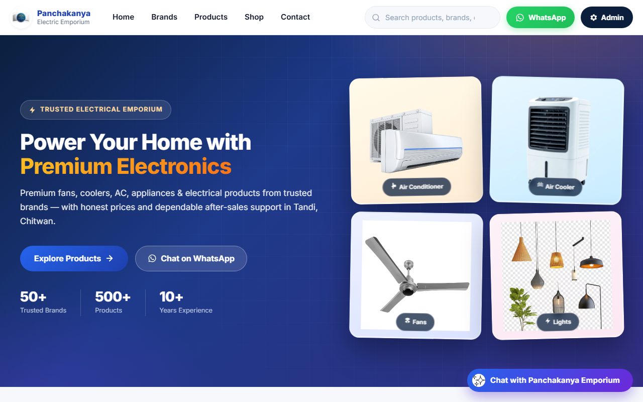 Panchakanya Electrical Emporium homepage preview