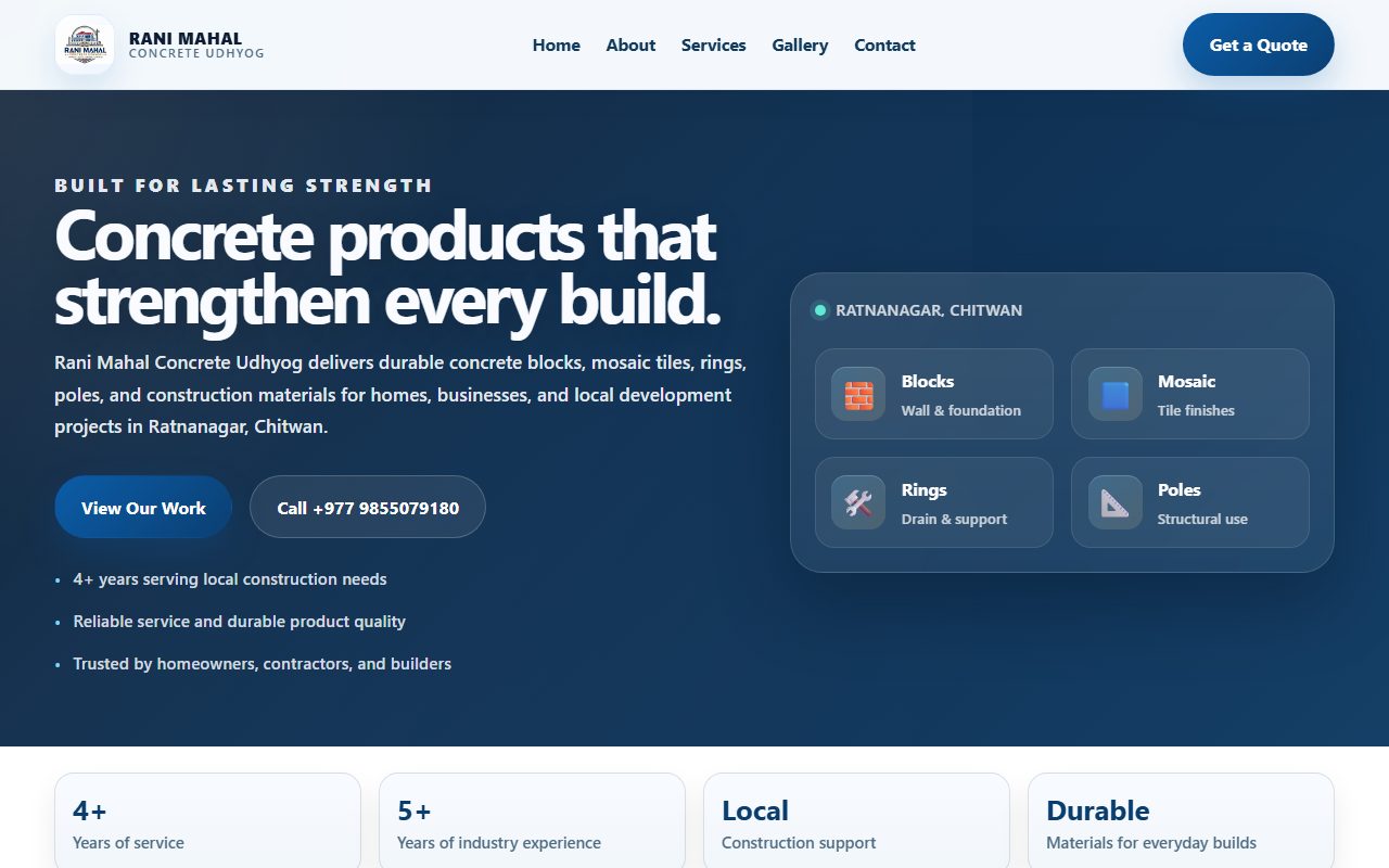 Ranimahal Concrete Udhyog homepage preview